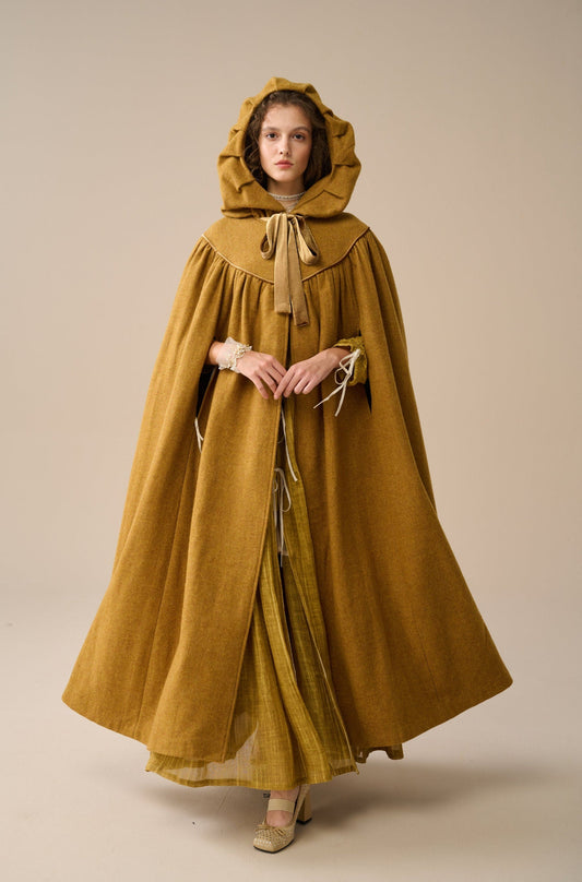 PERFUMER AMBER GOLD HOODED WOOL CLOAK