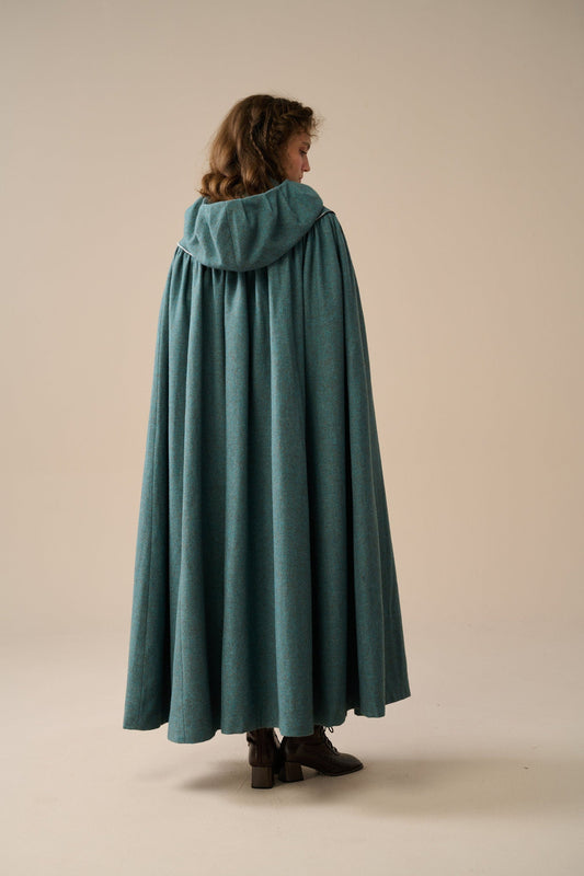 PERFUMER DEEP SEA GREEN HOODED WOOL CLOAK