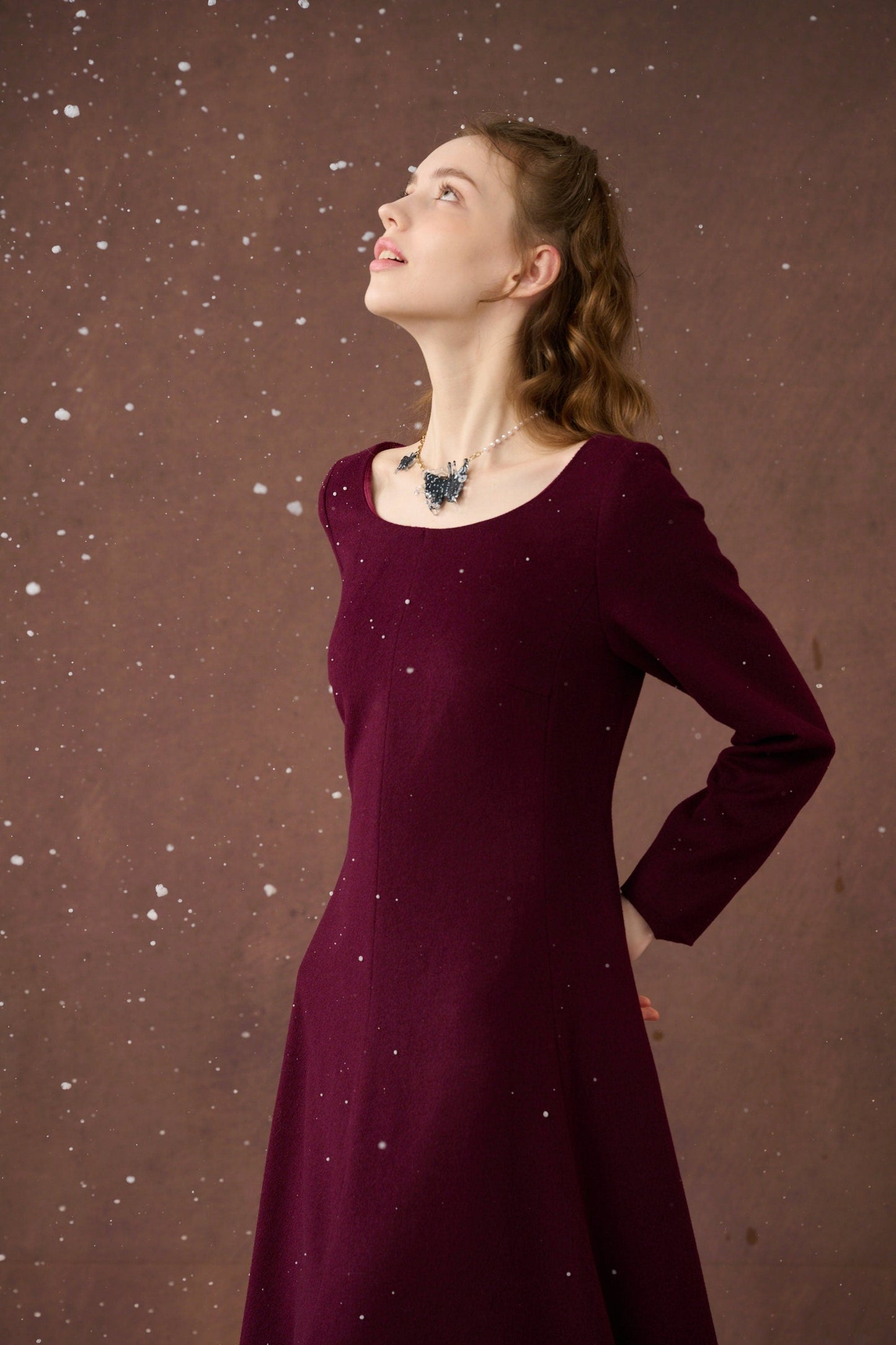 MISTLETOE VINTAGE WOOL DRESS IN PURPLE