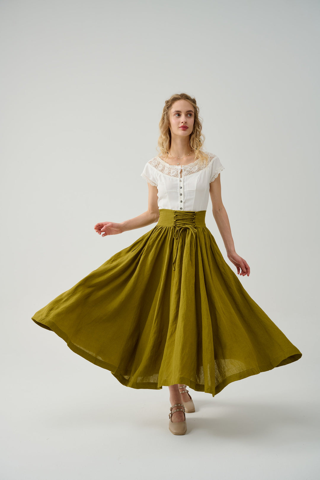 TEA DANCE LACE-UP MAXI LINEN SKIRT