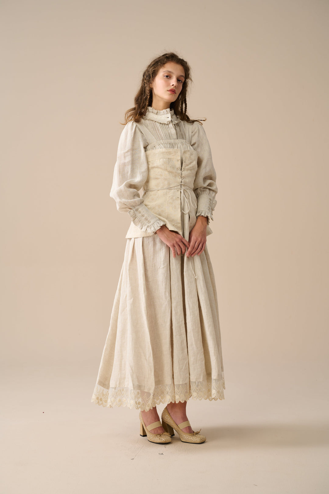 MICHELLE EMBROIDERY CORSET LINEN DRESS