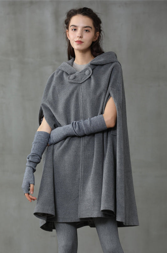THE NEW YORKER | GRAY HOODED CASHMERE CAPE