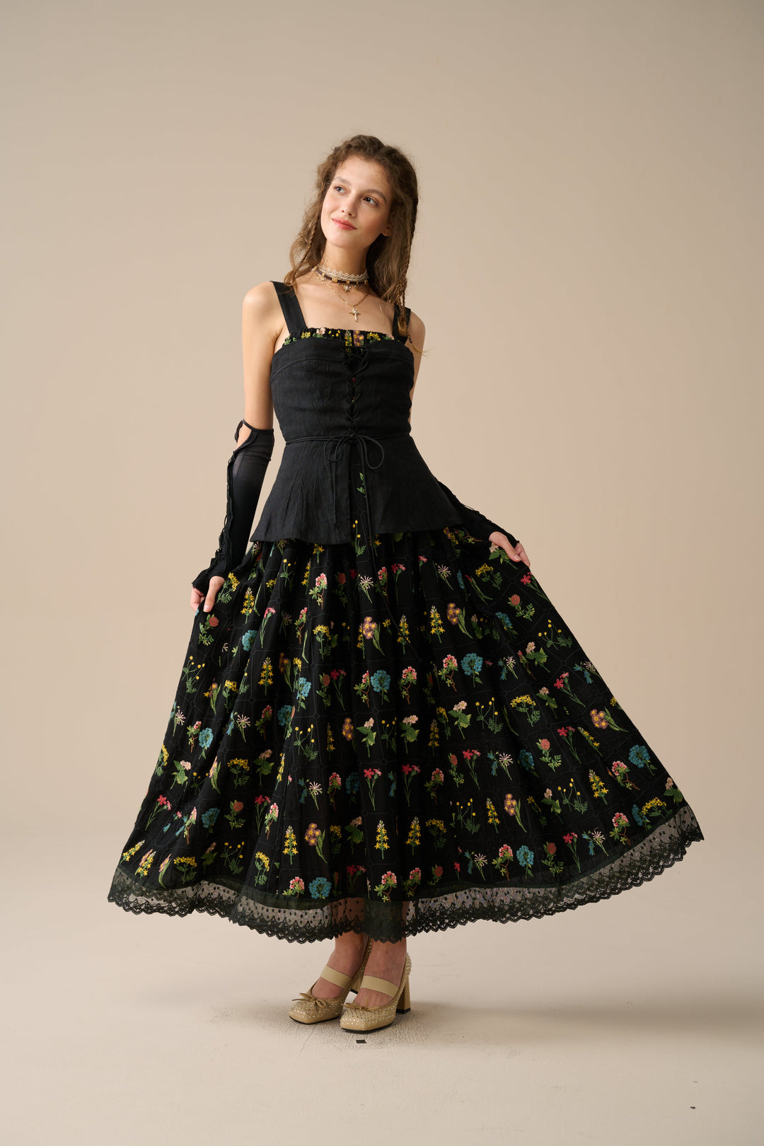 MICHELLE EMBROIDERY CORSET LINEN DRESS