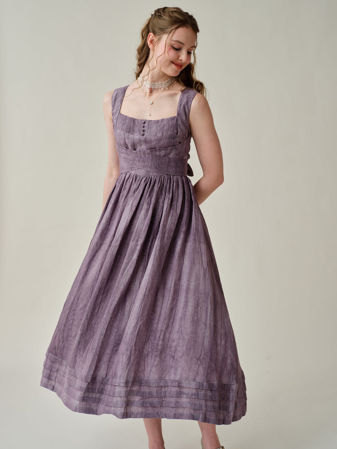 VETIVER CROSS BACK LINEN DRESS