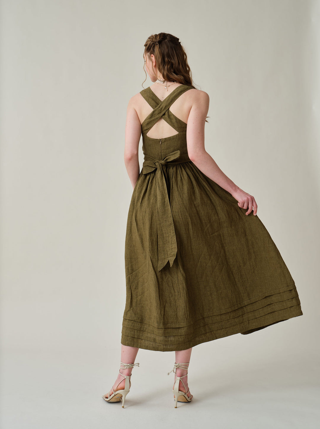 VETIVER CROSS BACK LINEN DRESS