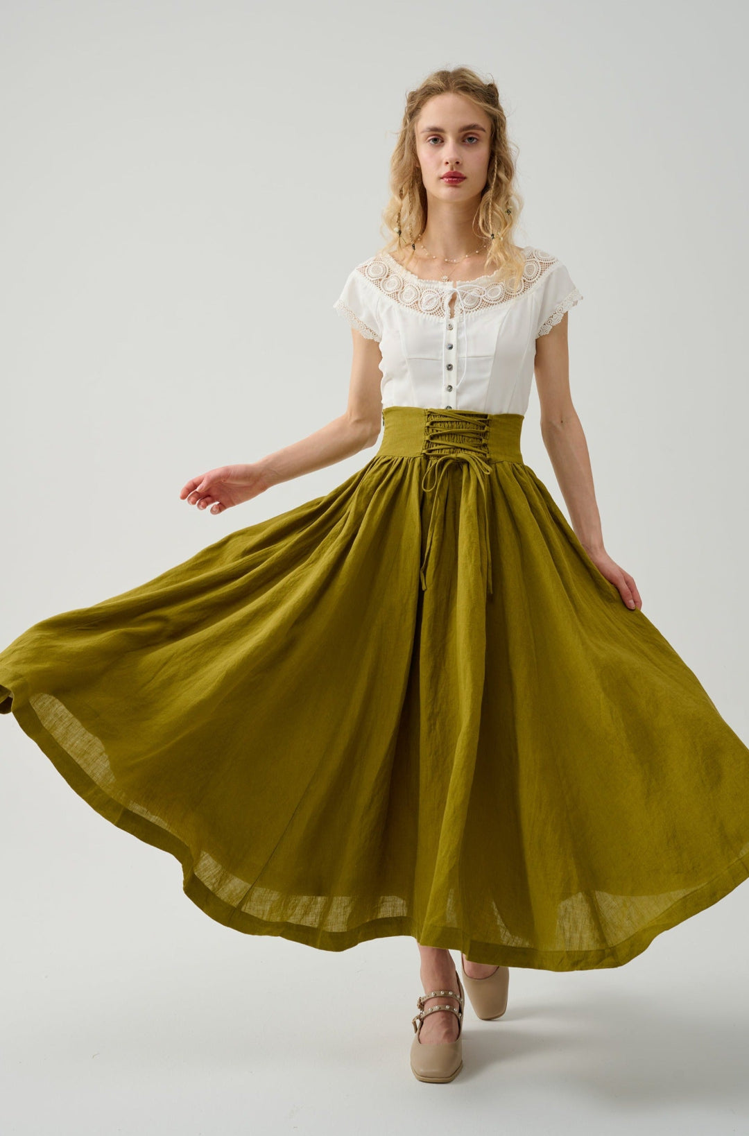 TEA DANCE LACE-UP MAXI LINEN SKIRT