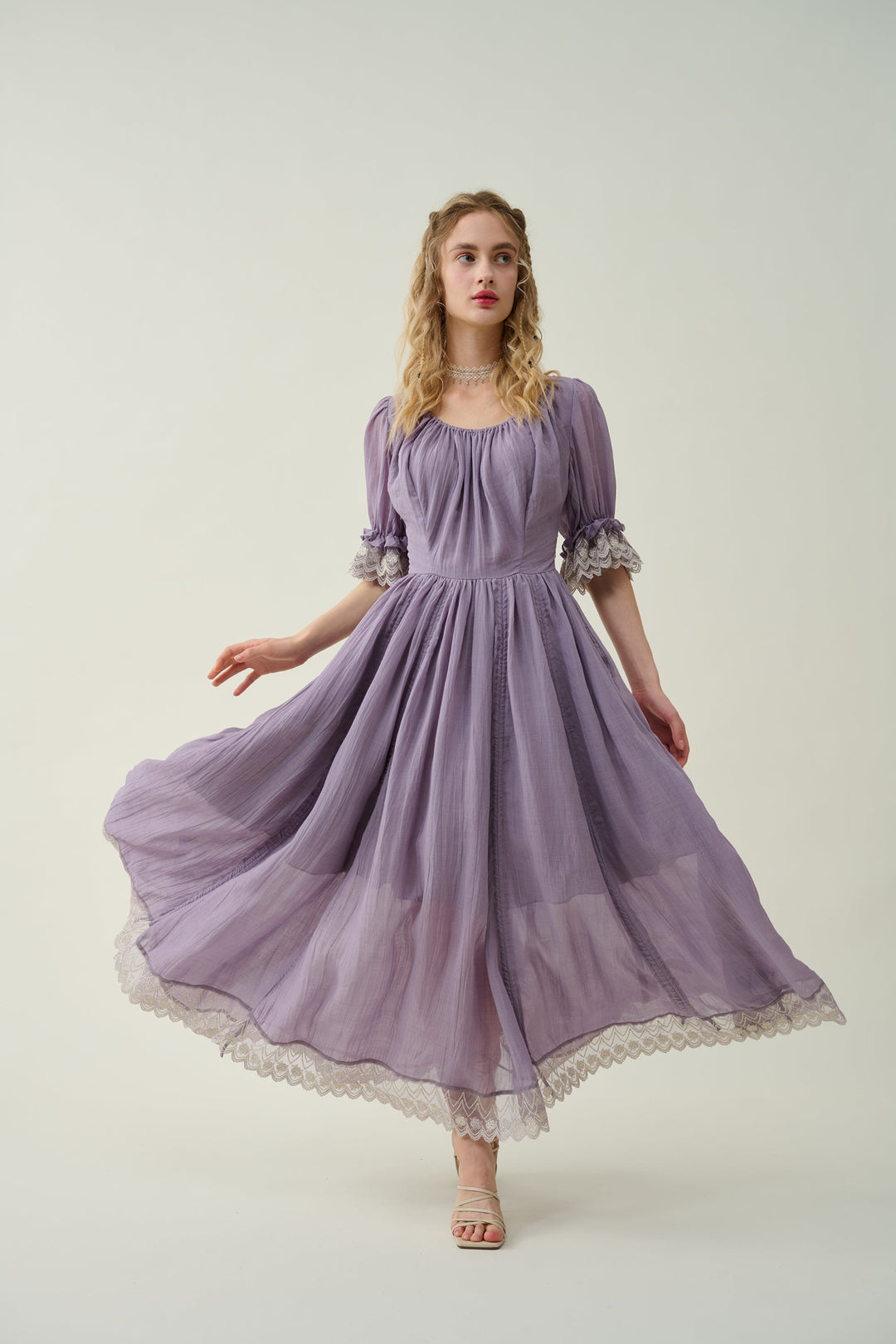 ELOWEN LACE LINEN DRESS GOWN ( 2 WAY TO WEAR )