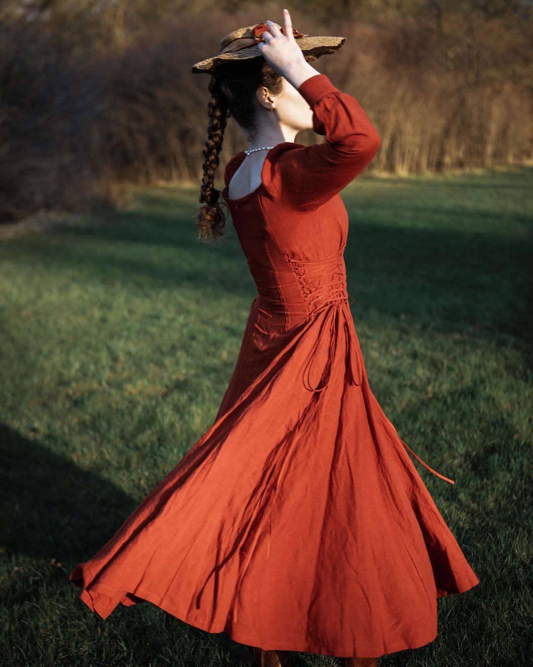 MAXI LACE-UP LINEN DRESS