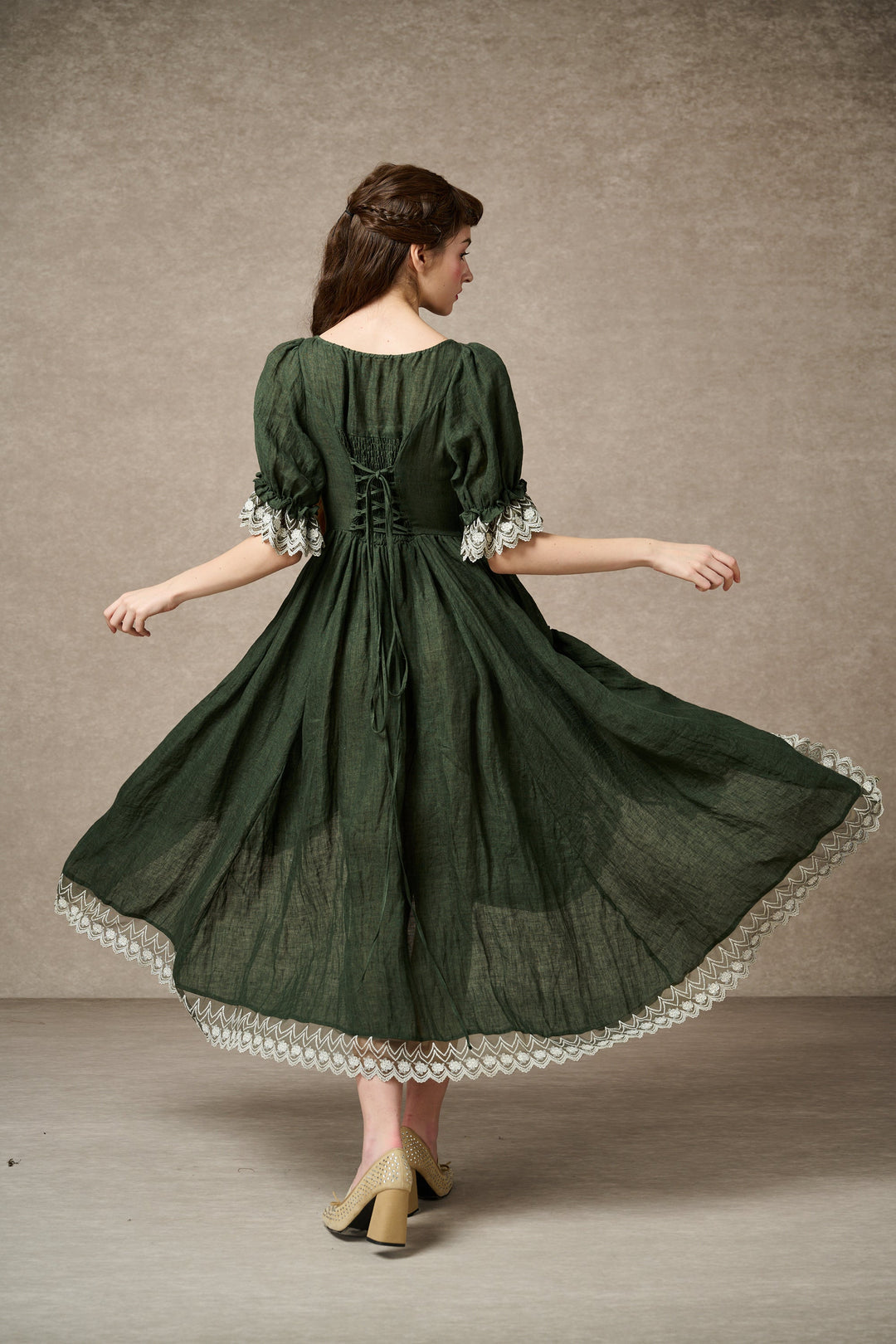 ELOWEN LACE LINEN DRESS GOWN ( 2 WAY TO WEAR )