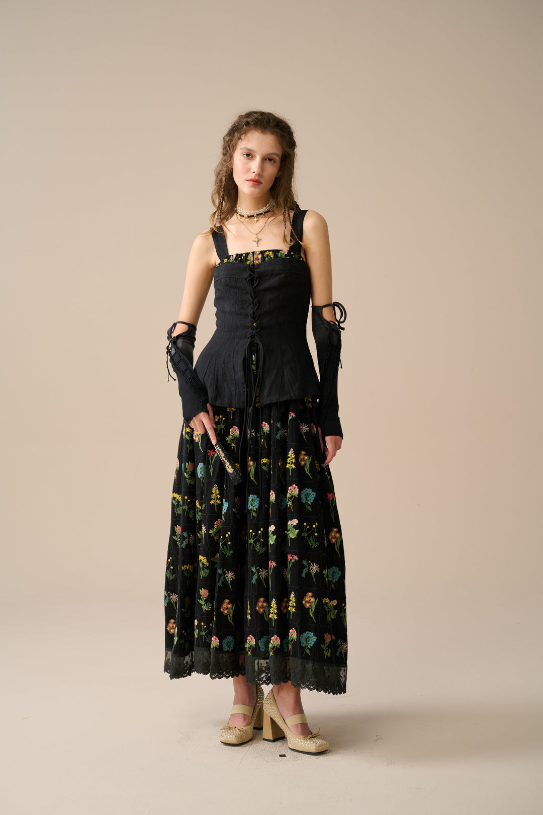 MICHELLE EMBROIDERY CORSET LINEN DRESS