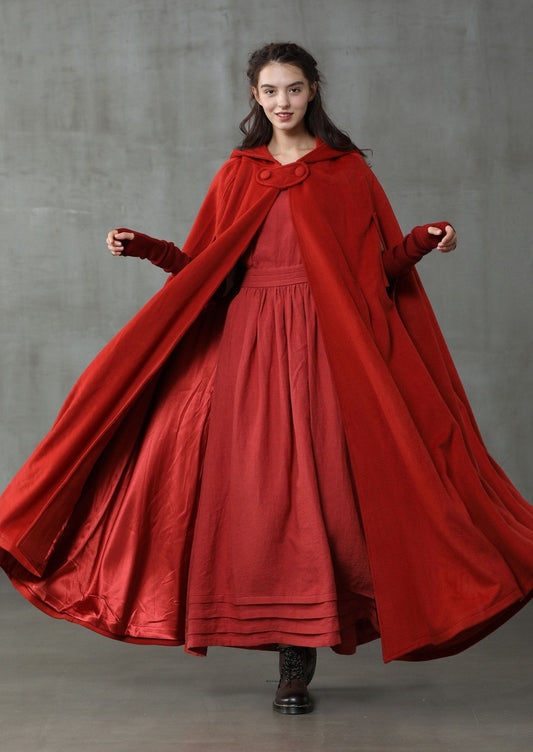 OUTLANDER RED WOOL CLOAK COAT