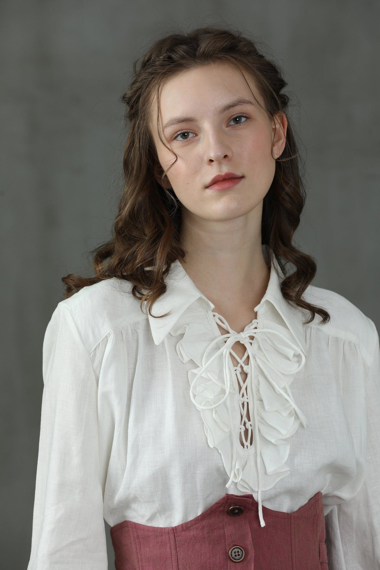 LAUREL LACE-UP LINEN BLOUSE SHIRT