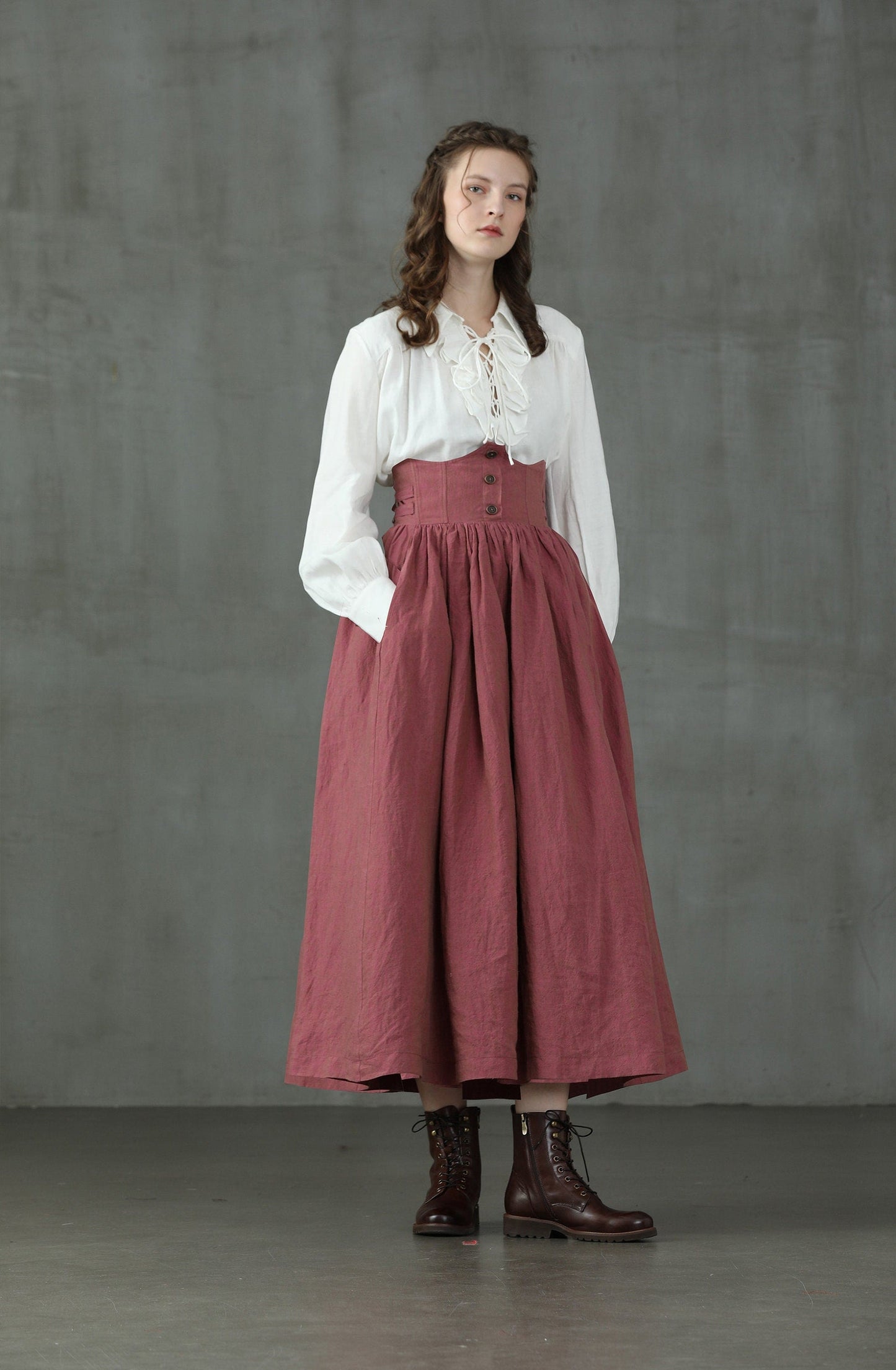 LAUREL LACE-UP LINEN BLOUSE SHIRT