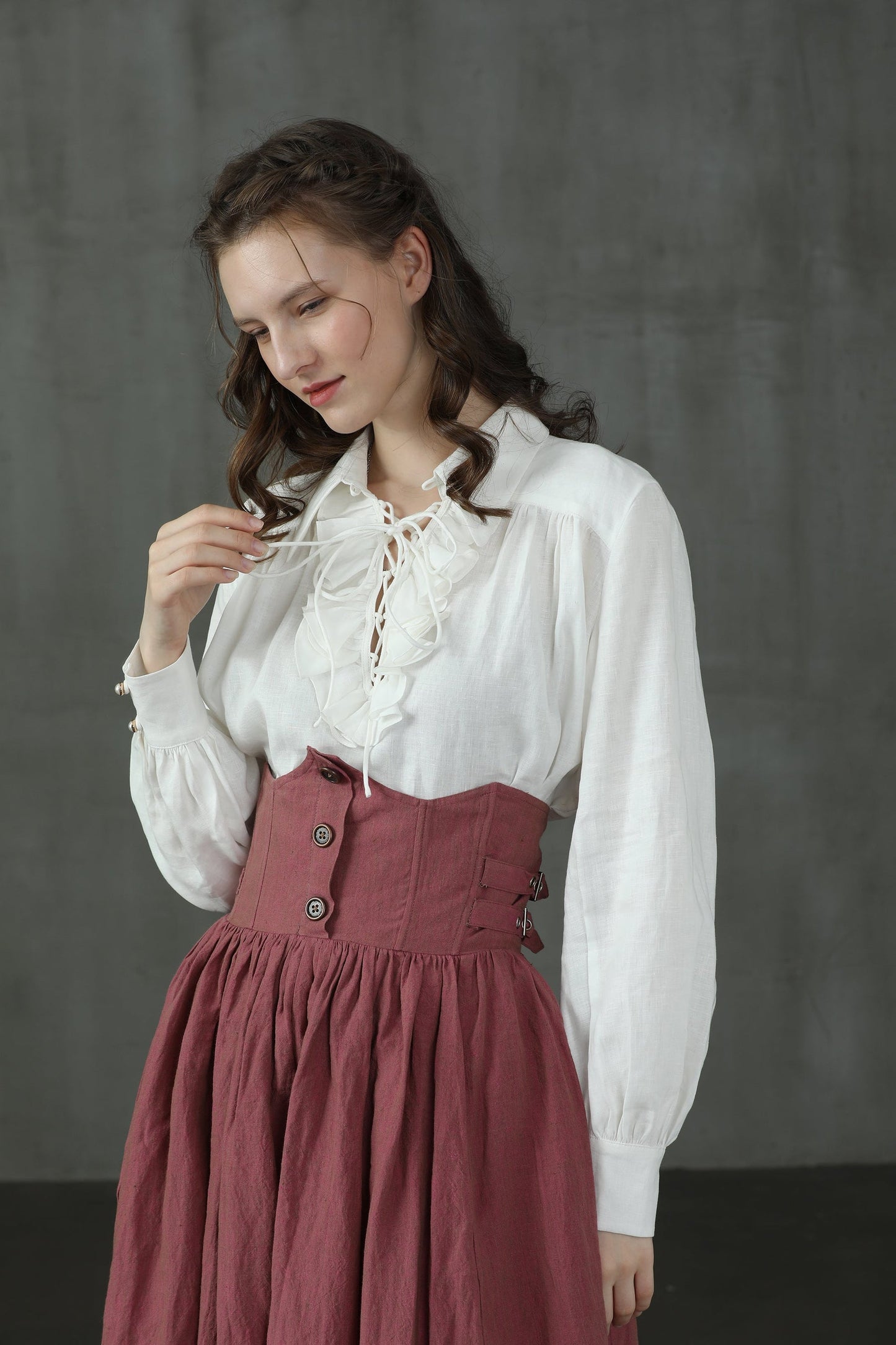 LAUREL LACE-UP LINEN BLOUSE SHIRT