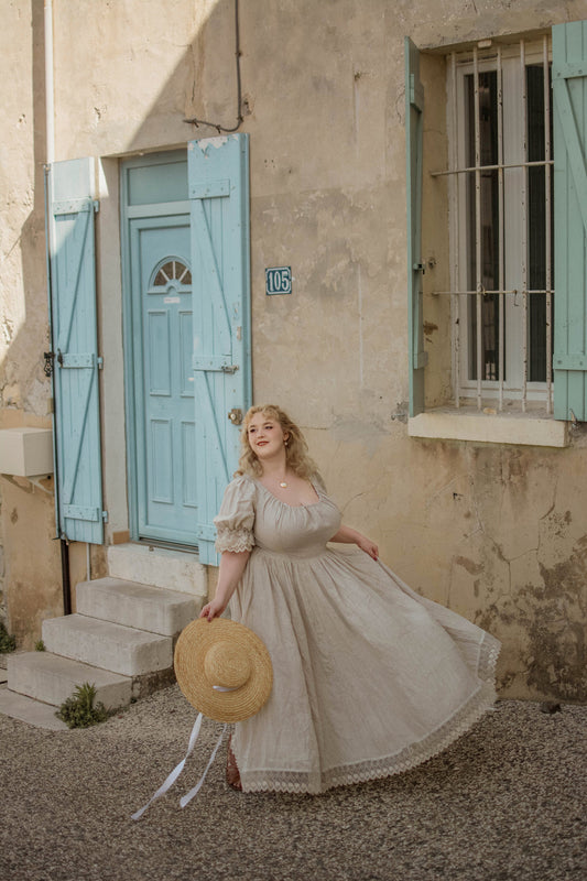 ELOWEN LACE LINEN DRESS GOWN ( 2 WAY TO WEAR )