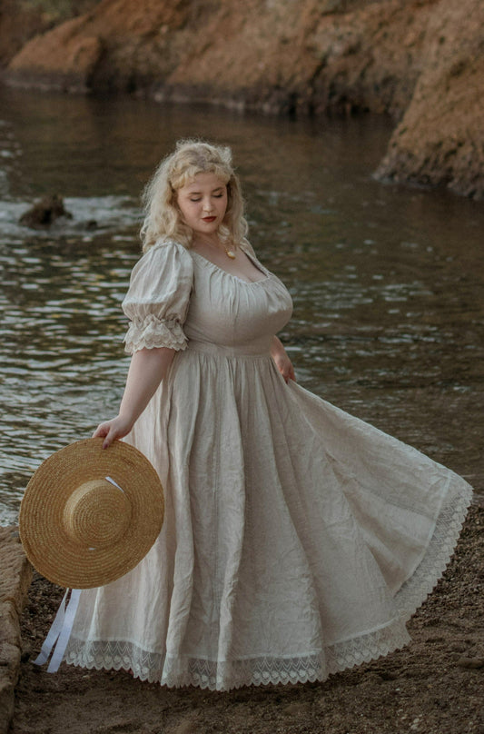 ELOWEN LACE LINEN DRESS GOWN ( 2 WAY TO WEAR )