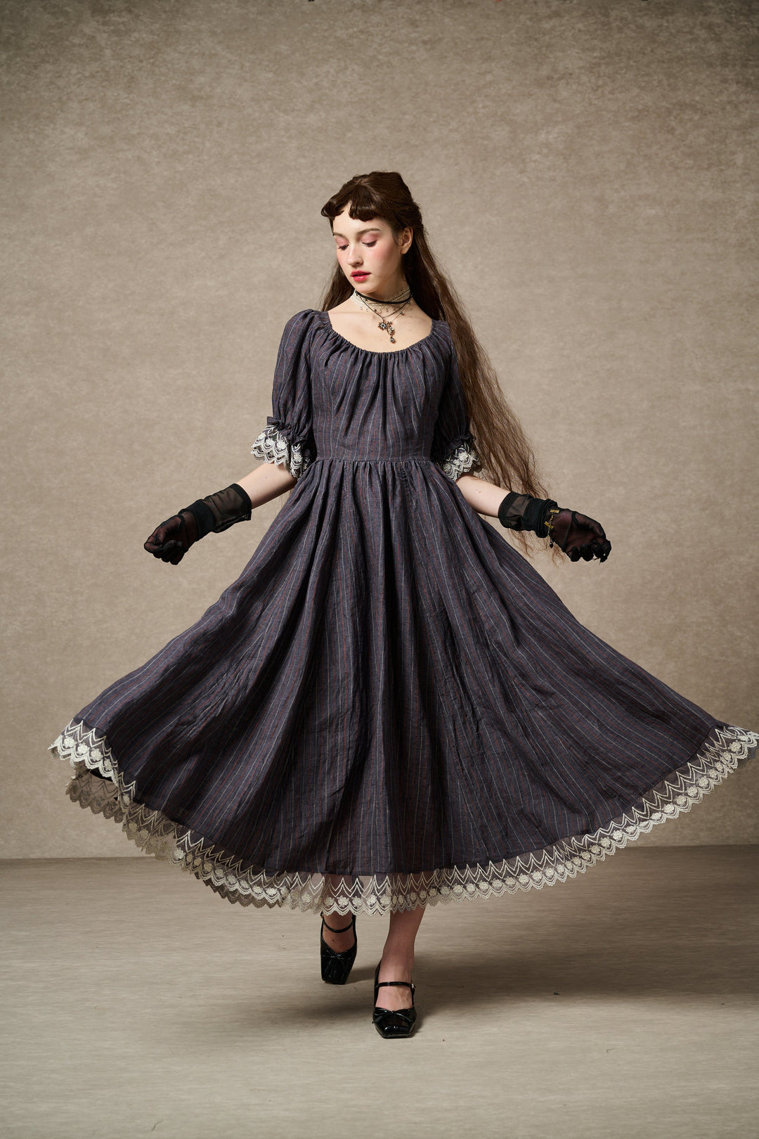 ELOWEN LACE LINEN DRESS GOWN ( 2 WAY TO WEAR )