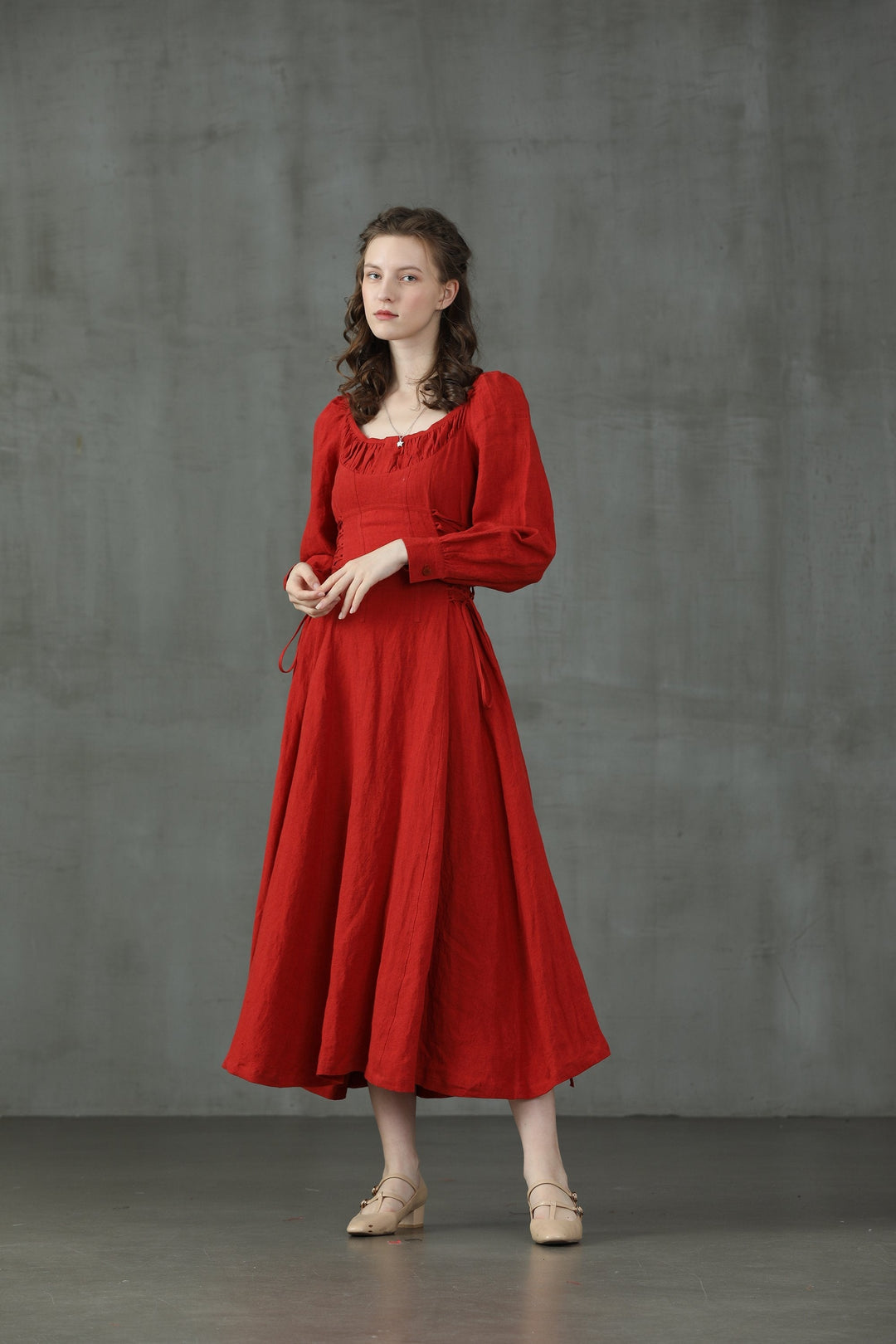 MAXI LACE-UP LINEN DRESS