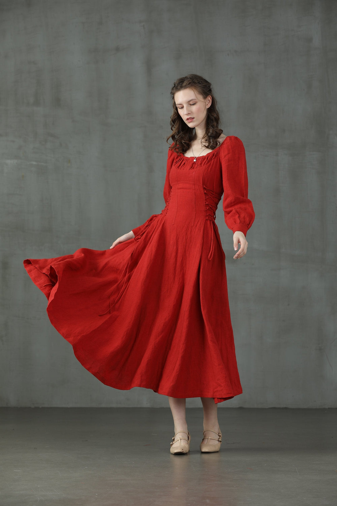 MAXI LACE-UP LINEN DRESS