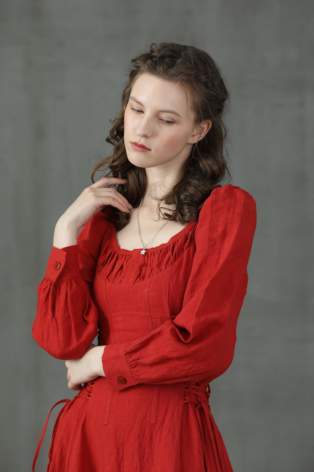 MAXI LACE-UP LINEN DRESS