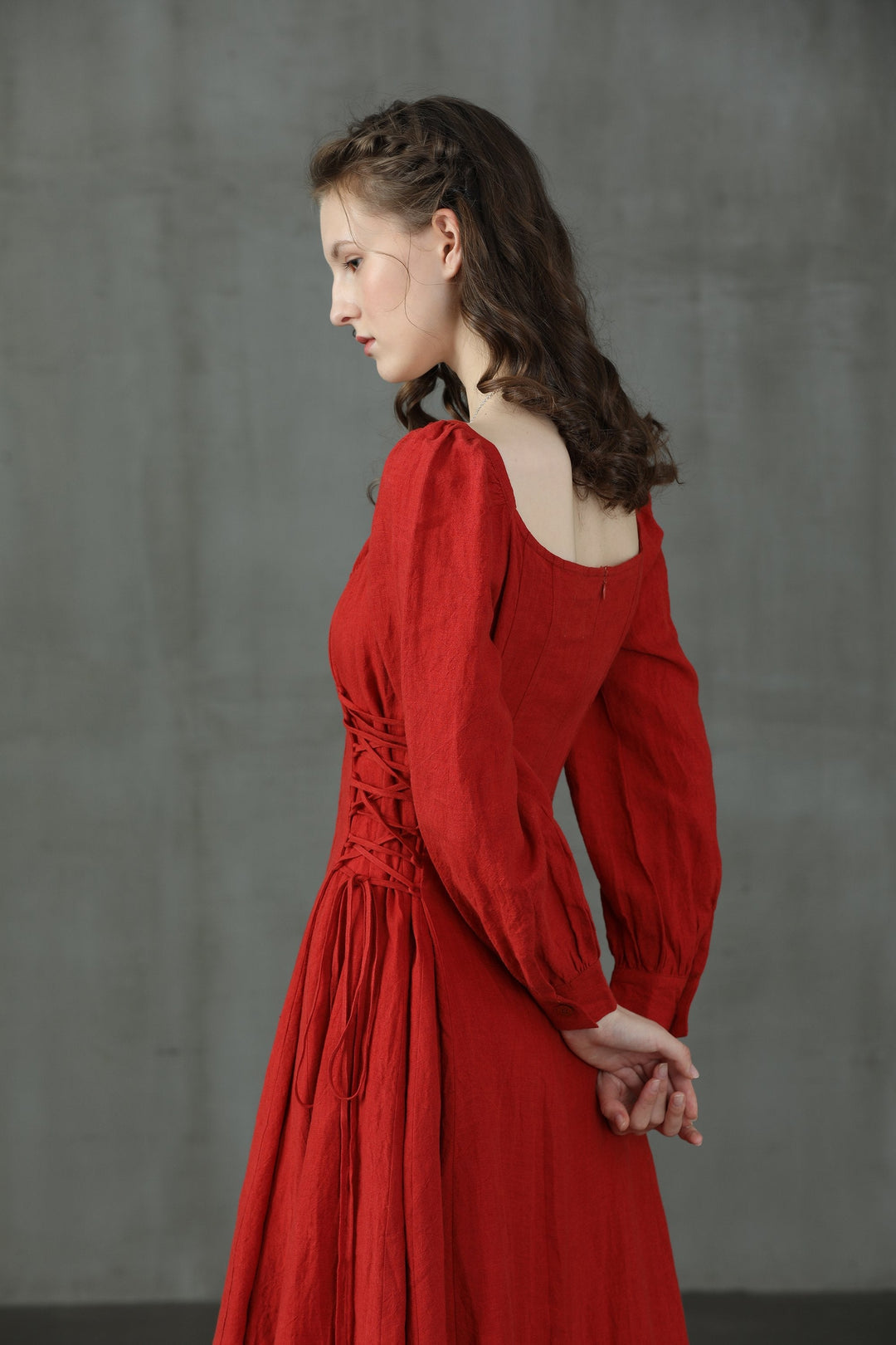 MAXI LACE-UP LINEN DRESS