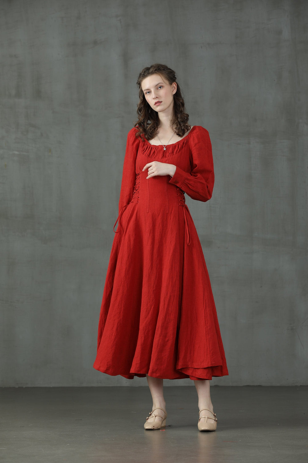 MAXI LACE-UP LINEN DRESS