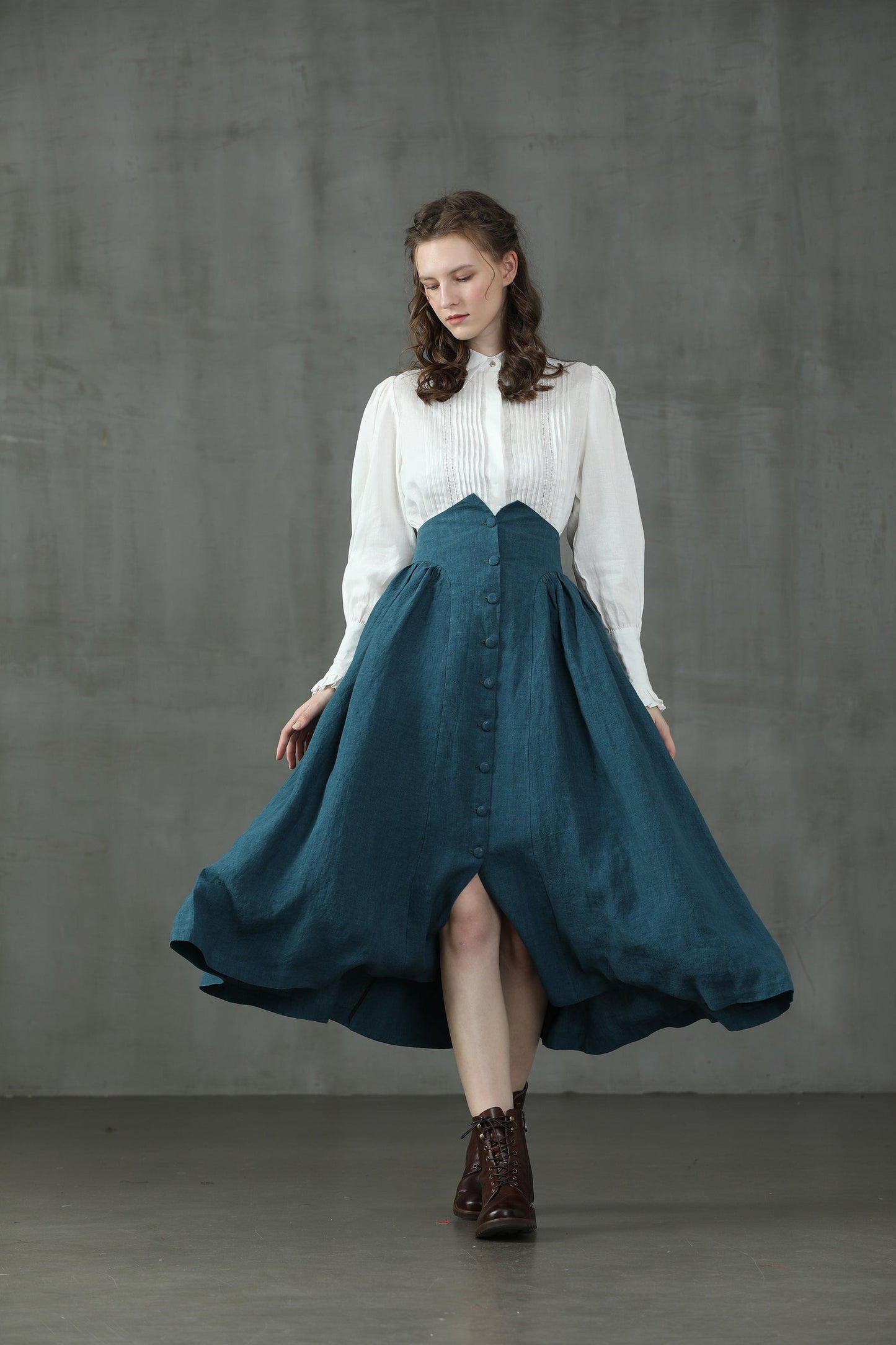 JO MARCH ACCORDION PLEATED LINEN SHIRT