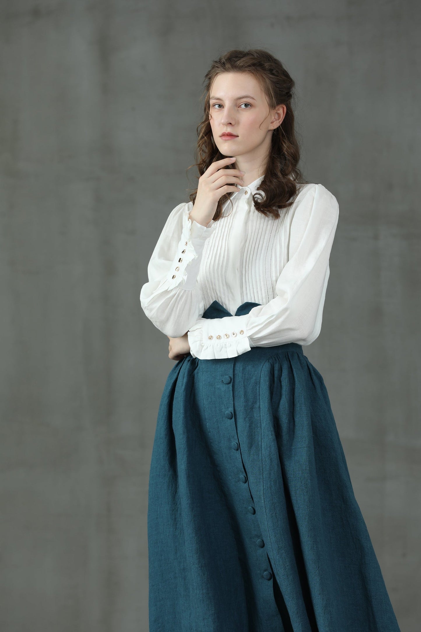 JO MARCH ACCORDION PLEATED LINEN SHIRT