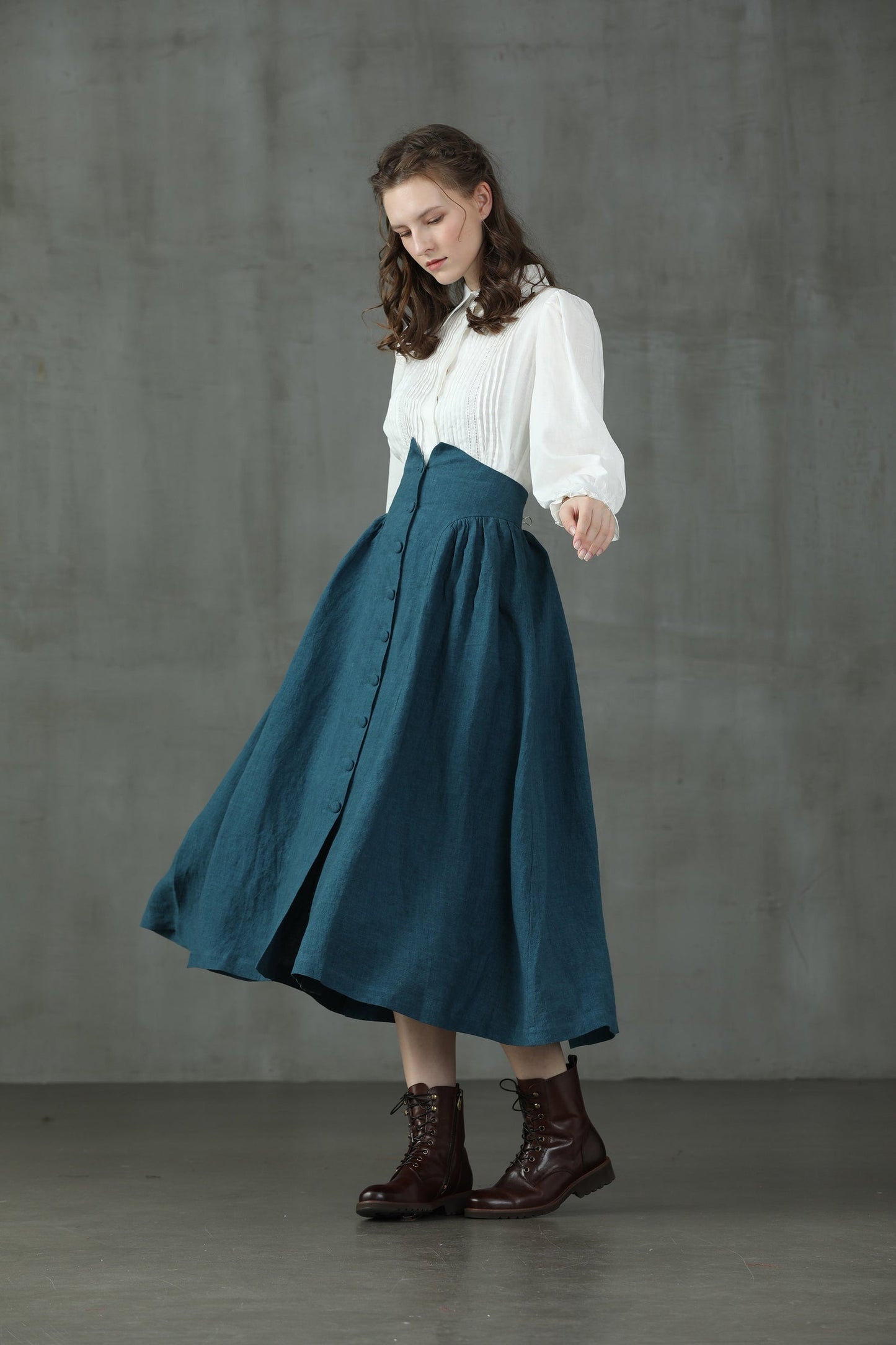 JO MARCH ACCORDION PLEATED LINEN SHIRT