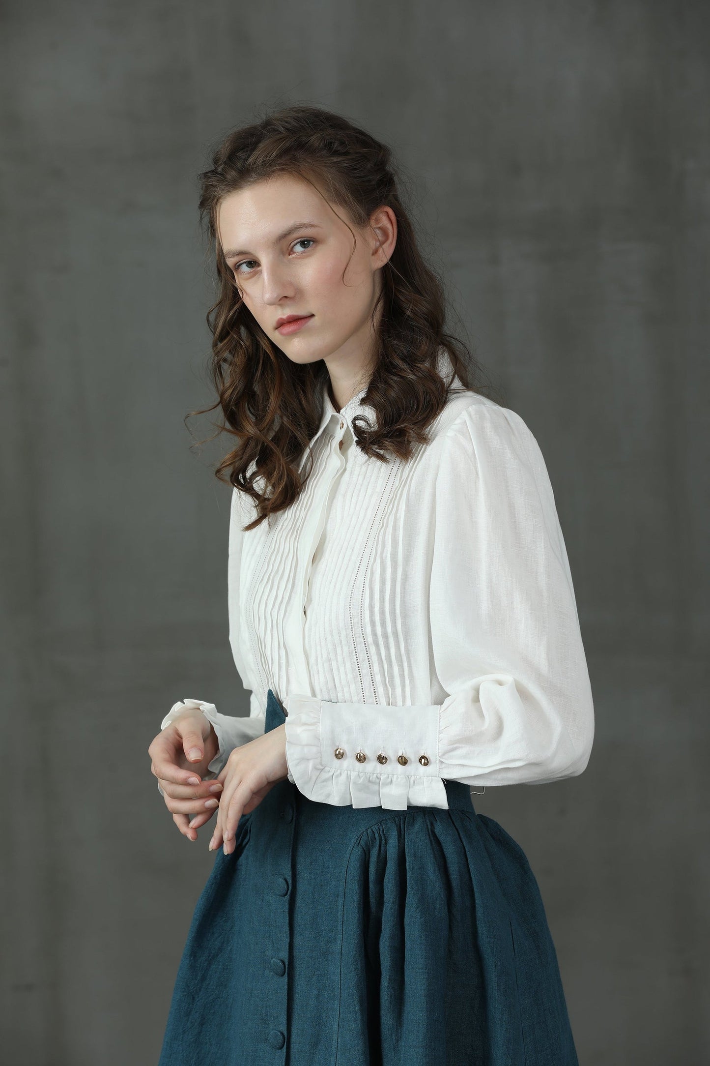 JO MARCH ACCORDION PLEATED LINEN SHIRT