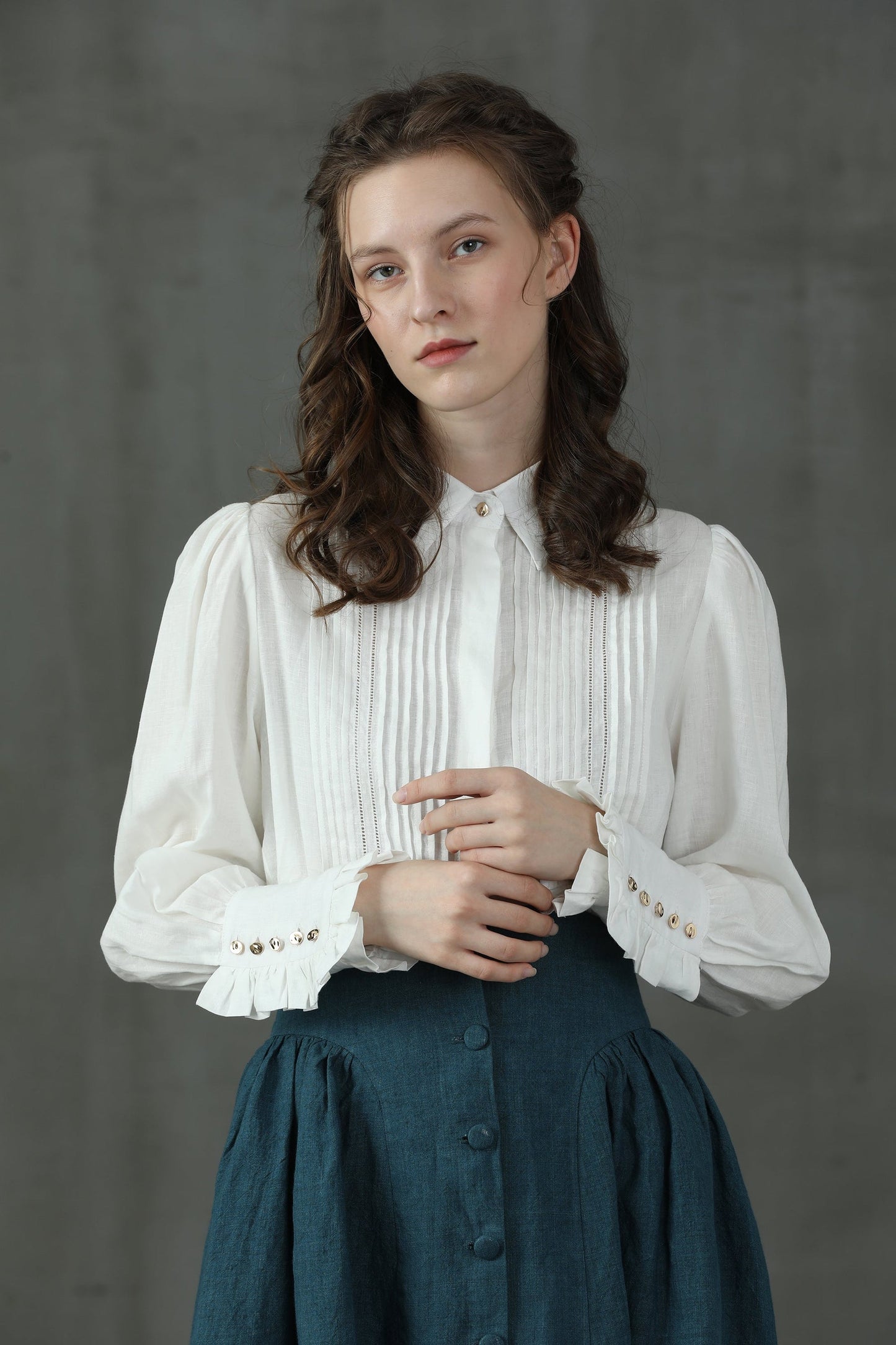 JO MARCH ACCORDION PLEATED LINEN SHIRT