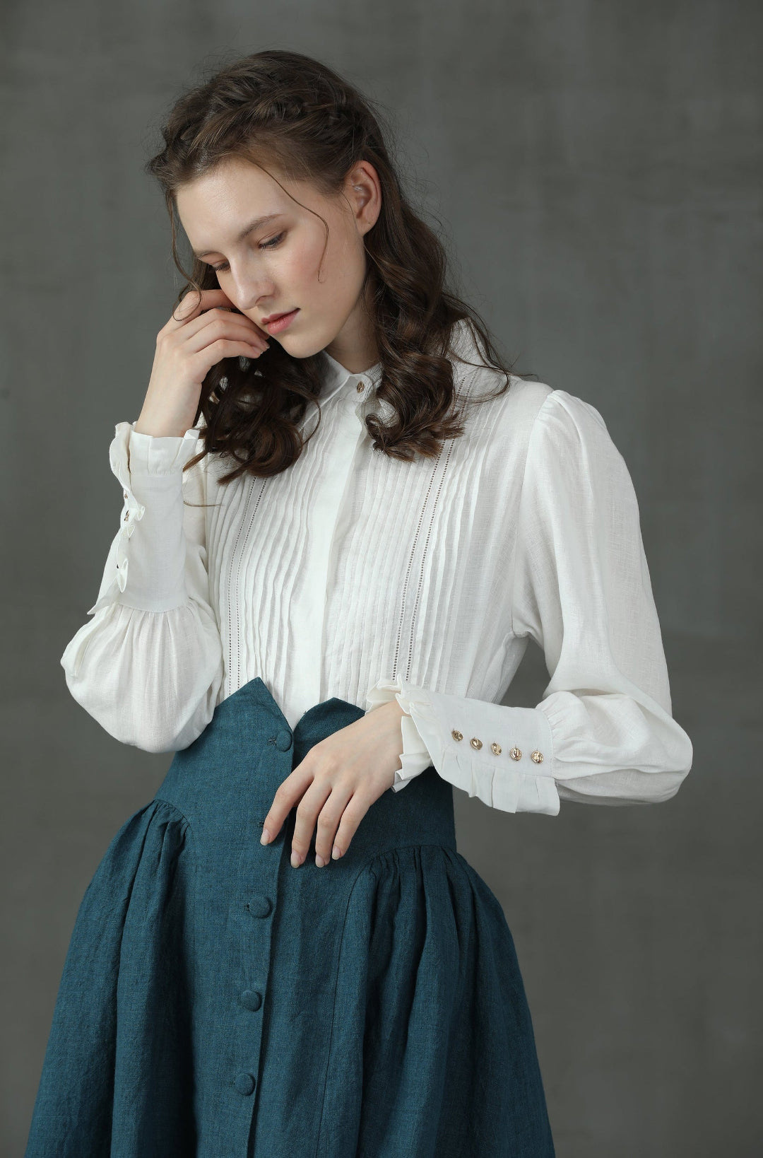 JO MARCH ACCORDION PLEATED LINEN SHIRT