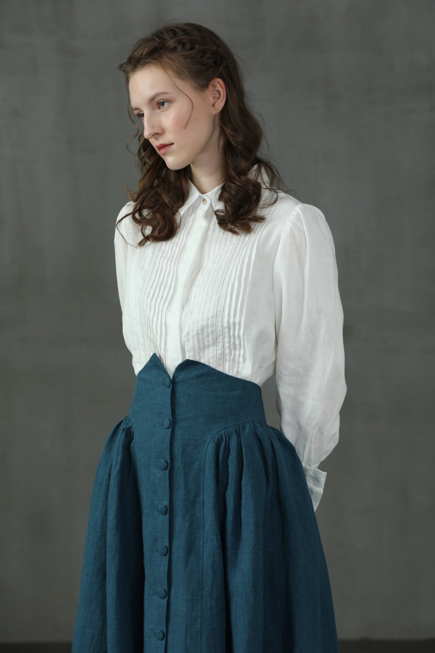JO MARCH ACCORDION PLEATED LINEN SHIRT