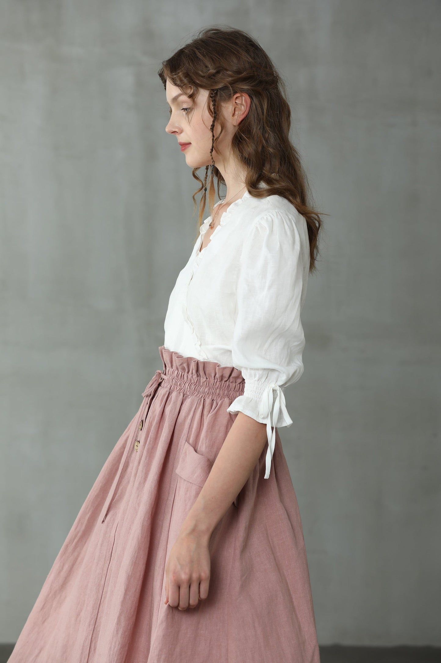 IRISES LINEN WRAP KIMONO BLOUSE