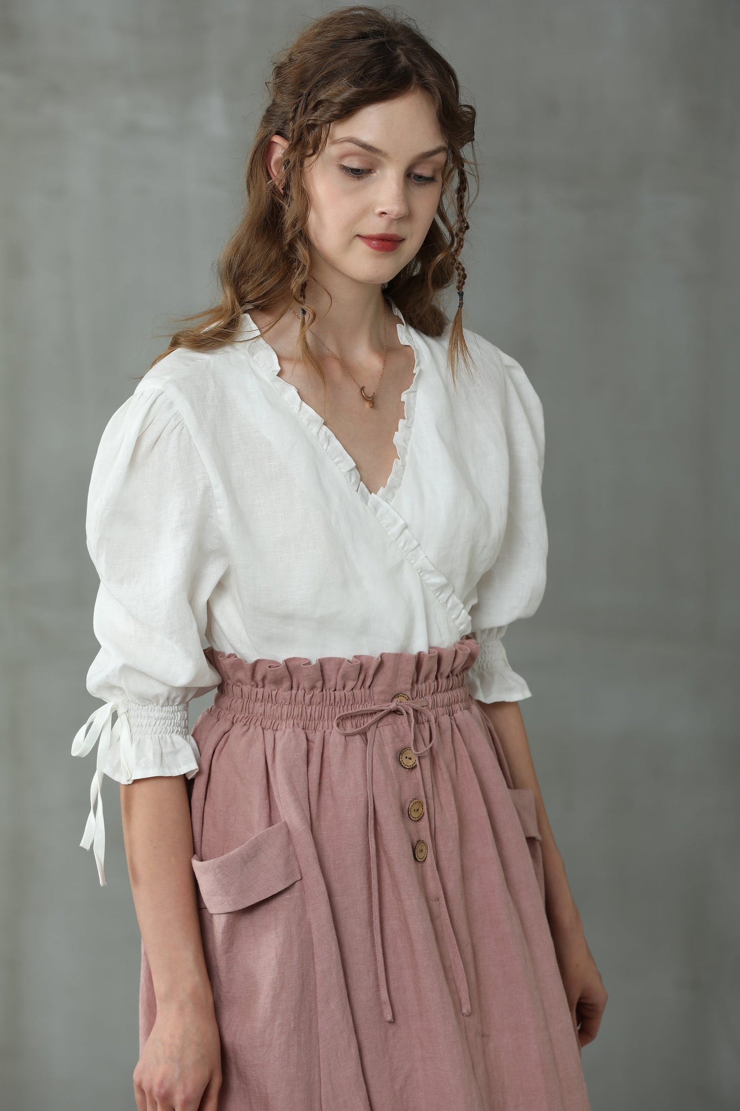 IRISES LINEN WRAP KIMONO BLOUSE