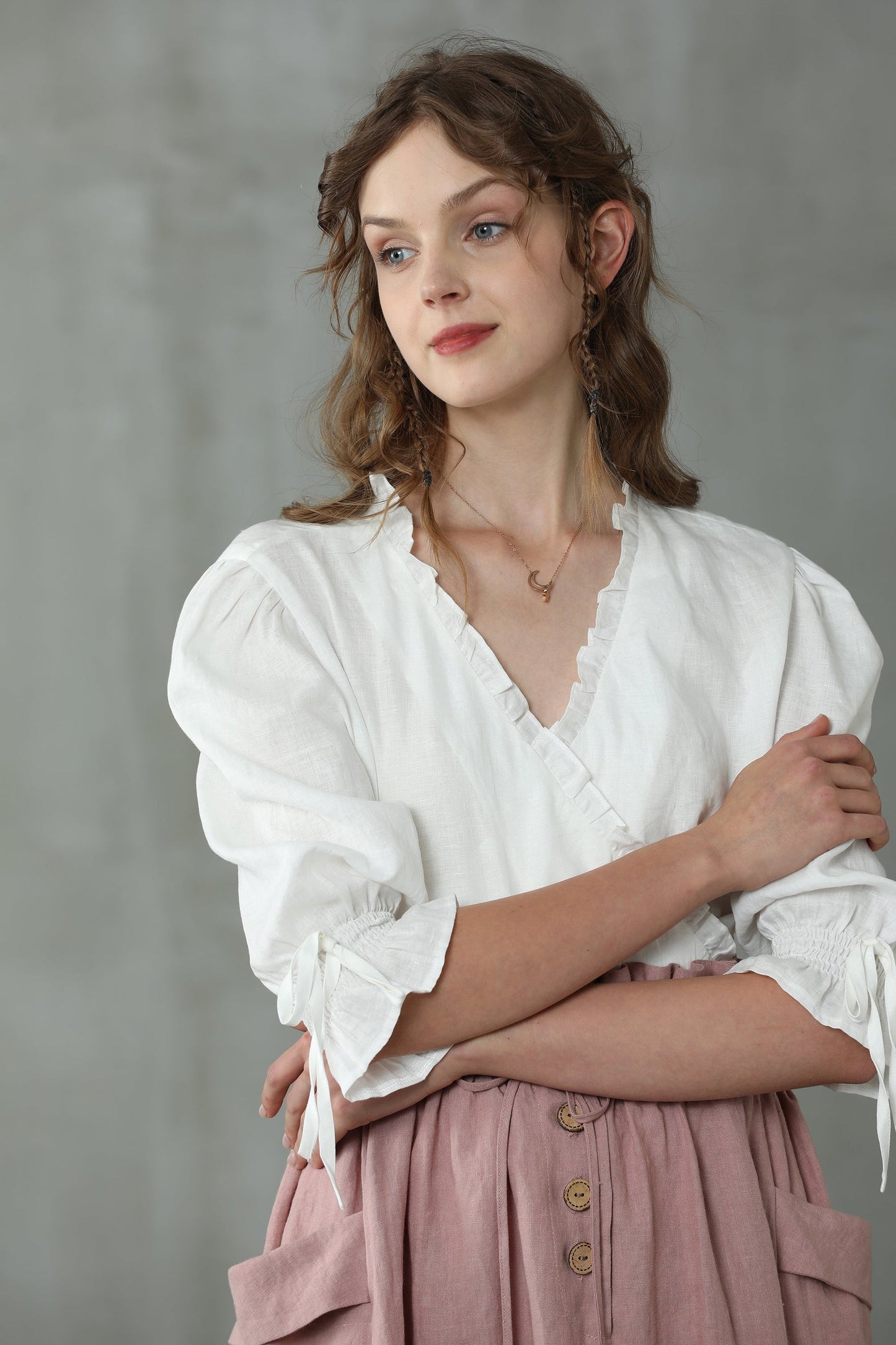 IRISES LINEN WRAP KIMONO BLOUSE