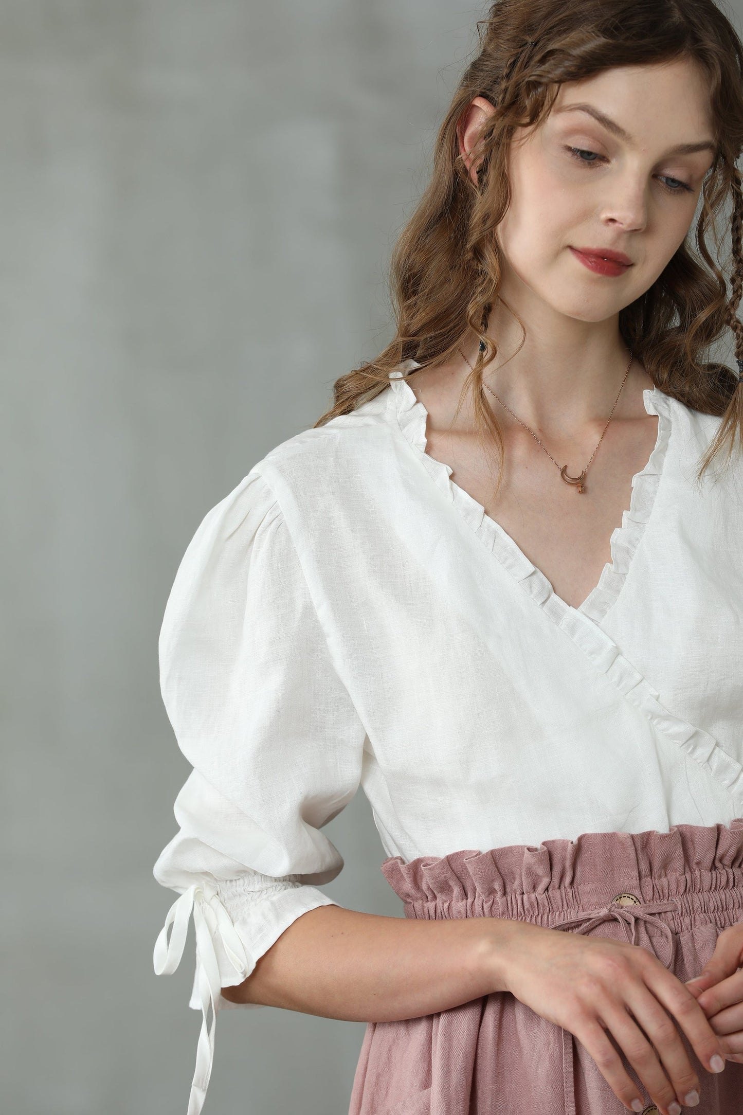 IRISES LINEN WRAP KIMONO BLOUSE