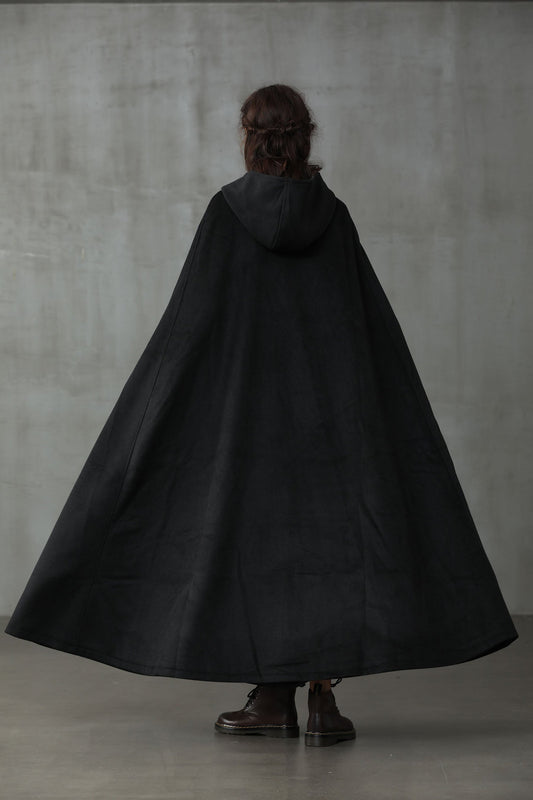 OUTLANDER BLACK WOOL CLOAK COAT