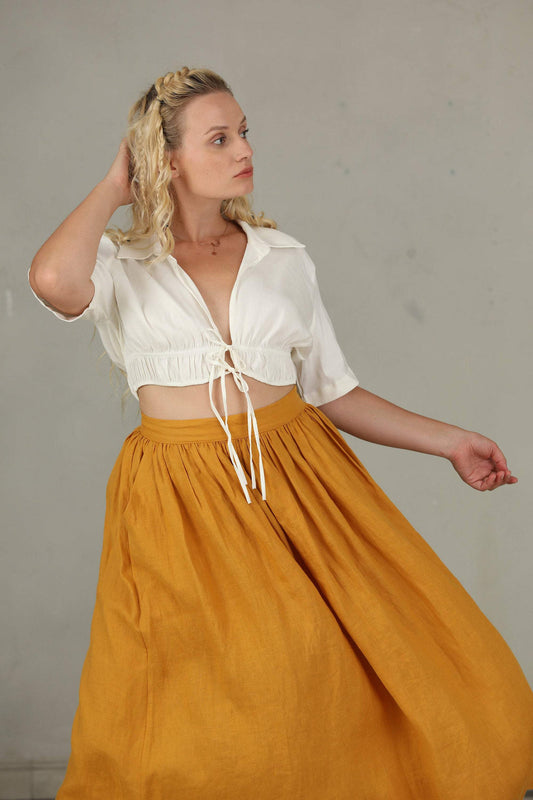 DAISY GOLD PLUS SIZE LINEN SKIRT