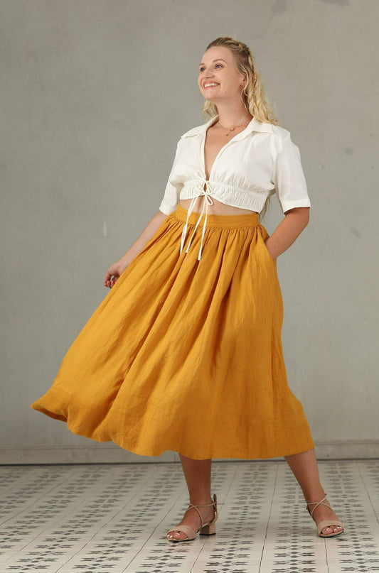 DAISY GOLD PLUS SIZE LINEN SKIRT