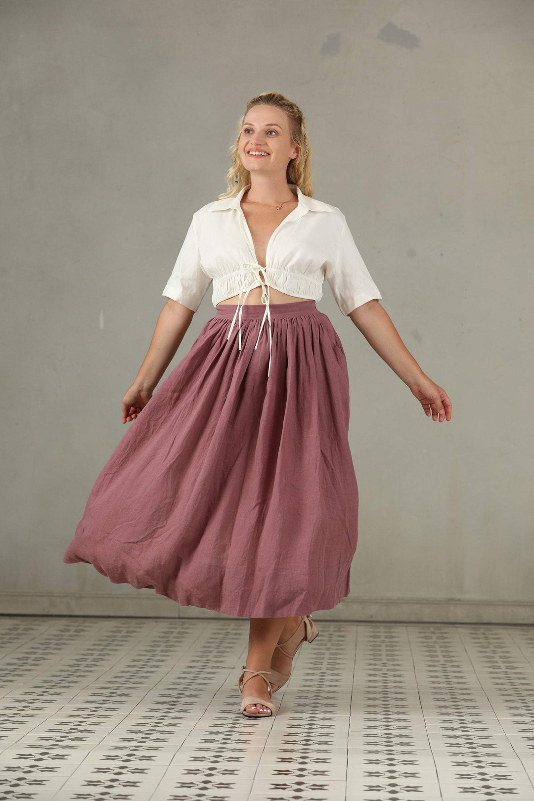DAISY GOLD PLUS SIZE LINEN SKIRT