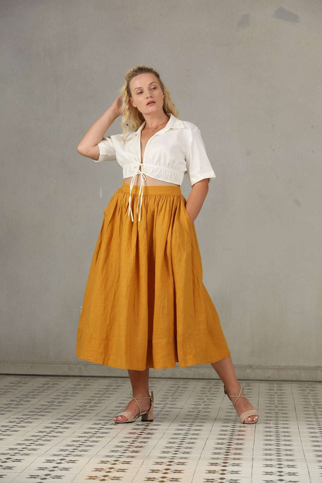 DAISY GOLD PLUS SIZE LINEN SKIRT