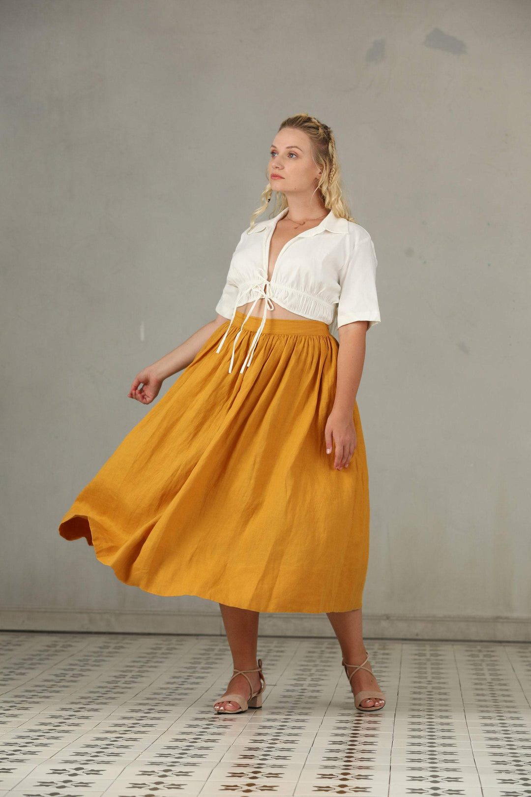 DAISY GOLD PLUS SIZE LINEN SKIRT