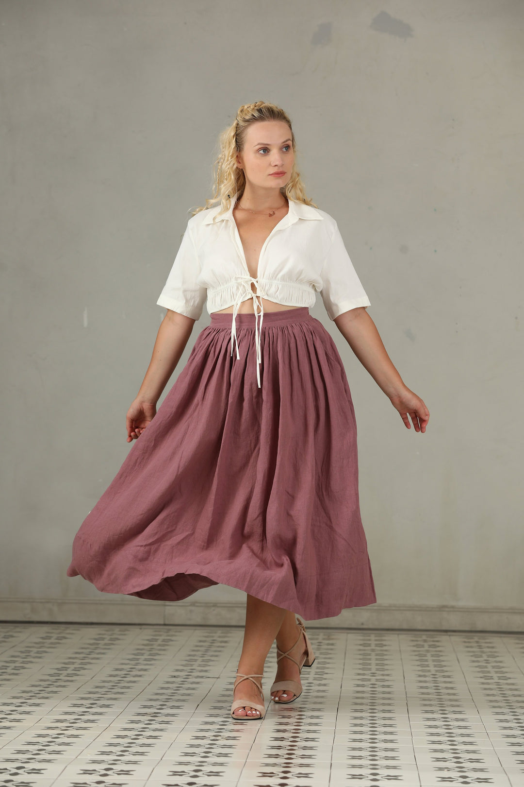 DAISY GOLD PLUS SIZE LINEN SKIRT