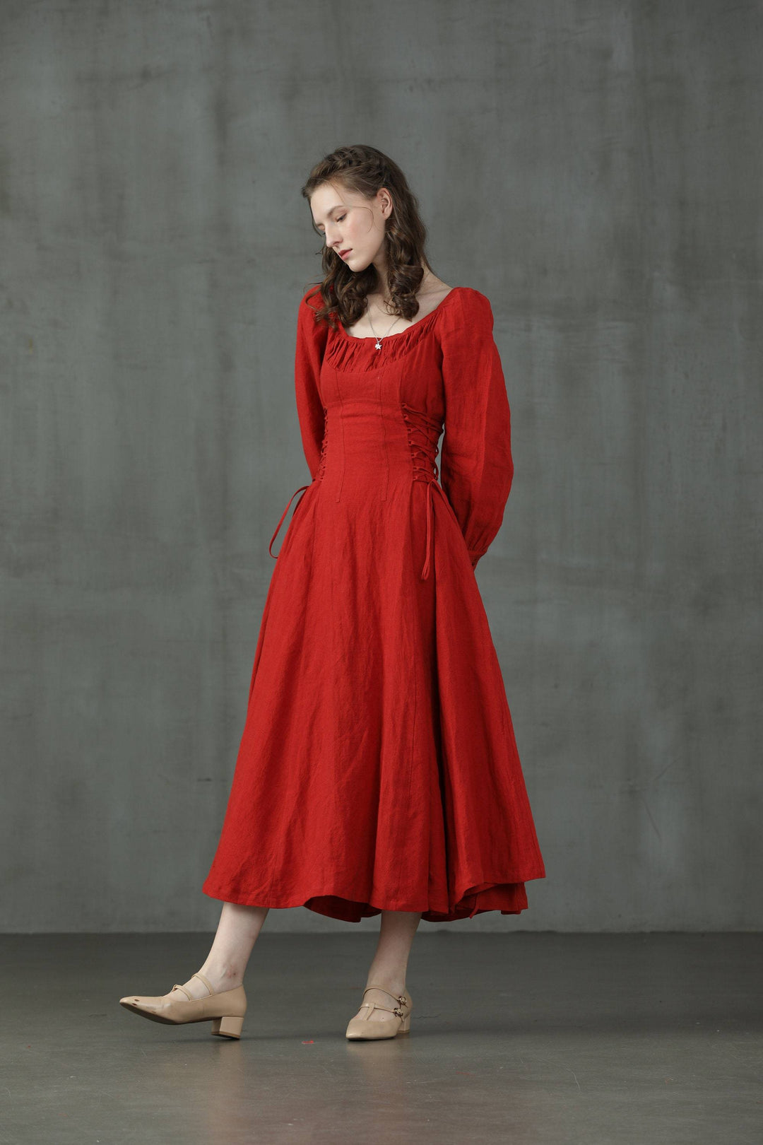 MAXI LACE-UP LINEN DRESS