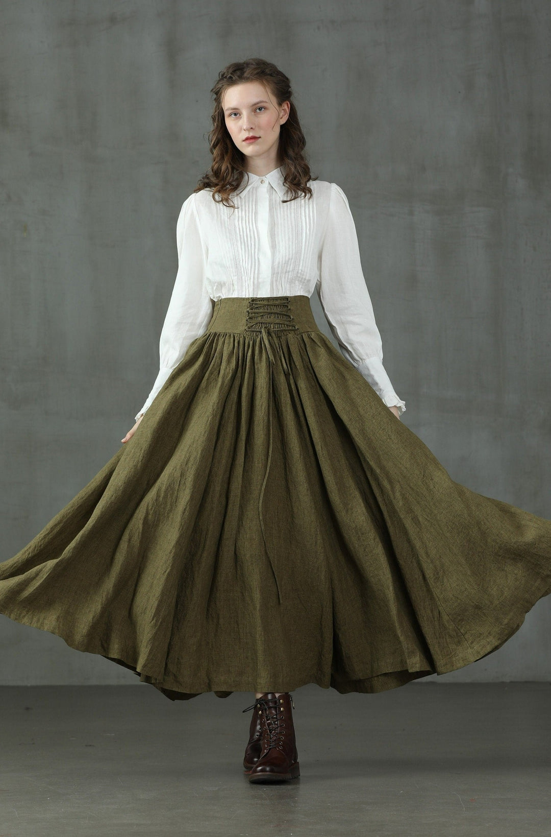 TEA DANCE LACE-UP MAXI LINEN SKIRT
