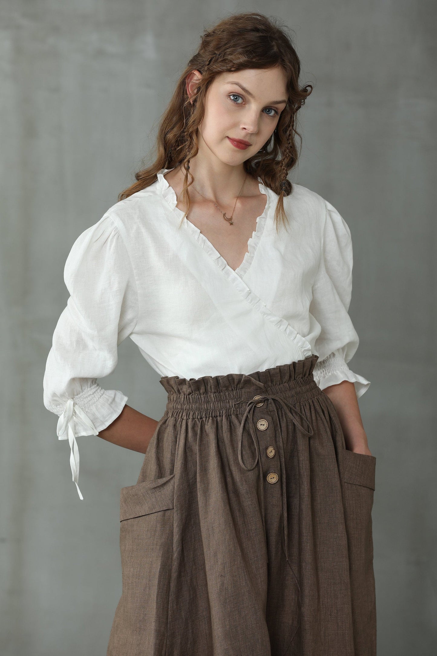 IRISES LINEN WRAP KIMONO BLOUSE