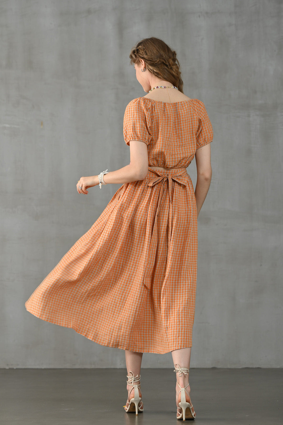 EASE 100% LINEN PLAID BLOUSE