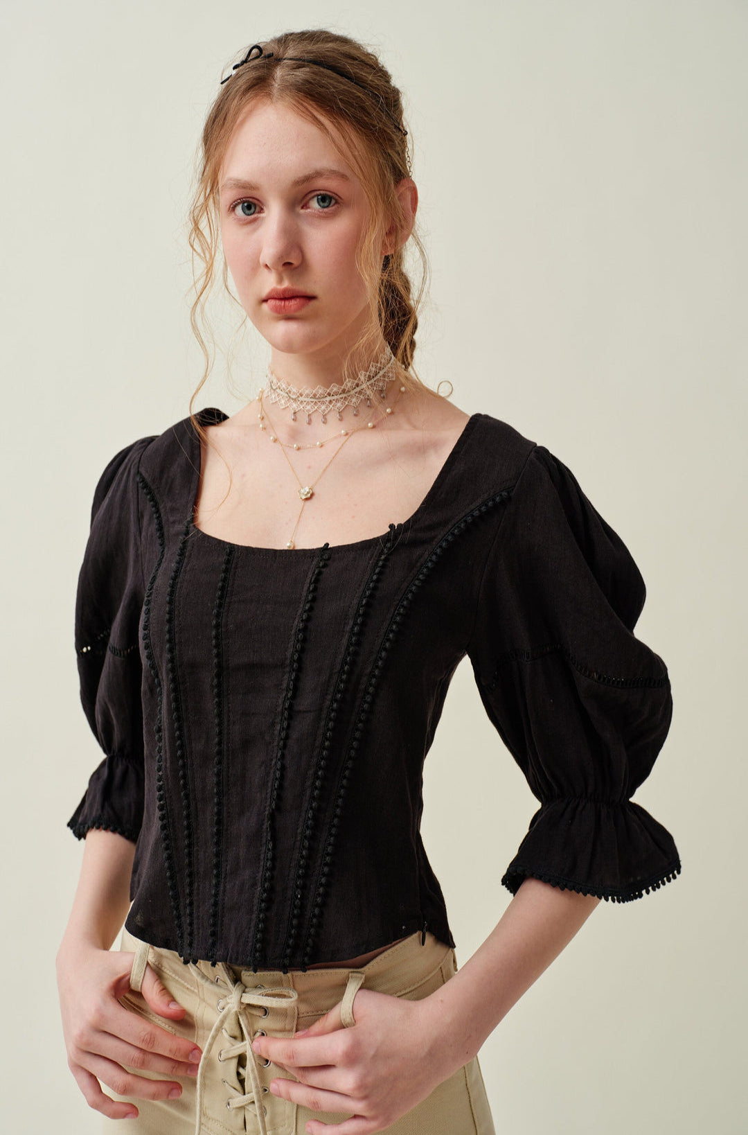 VETIVER CROSS BACK LINEN BLOUSE TOP