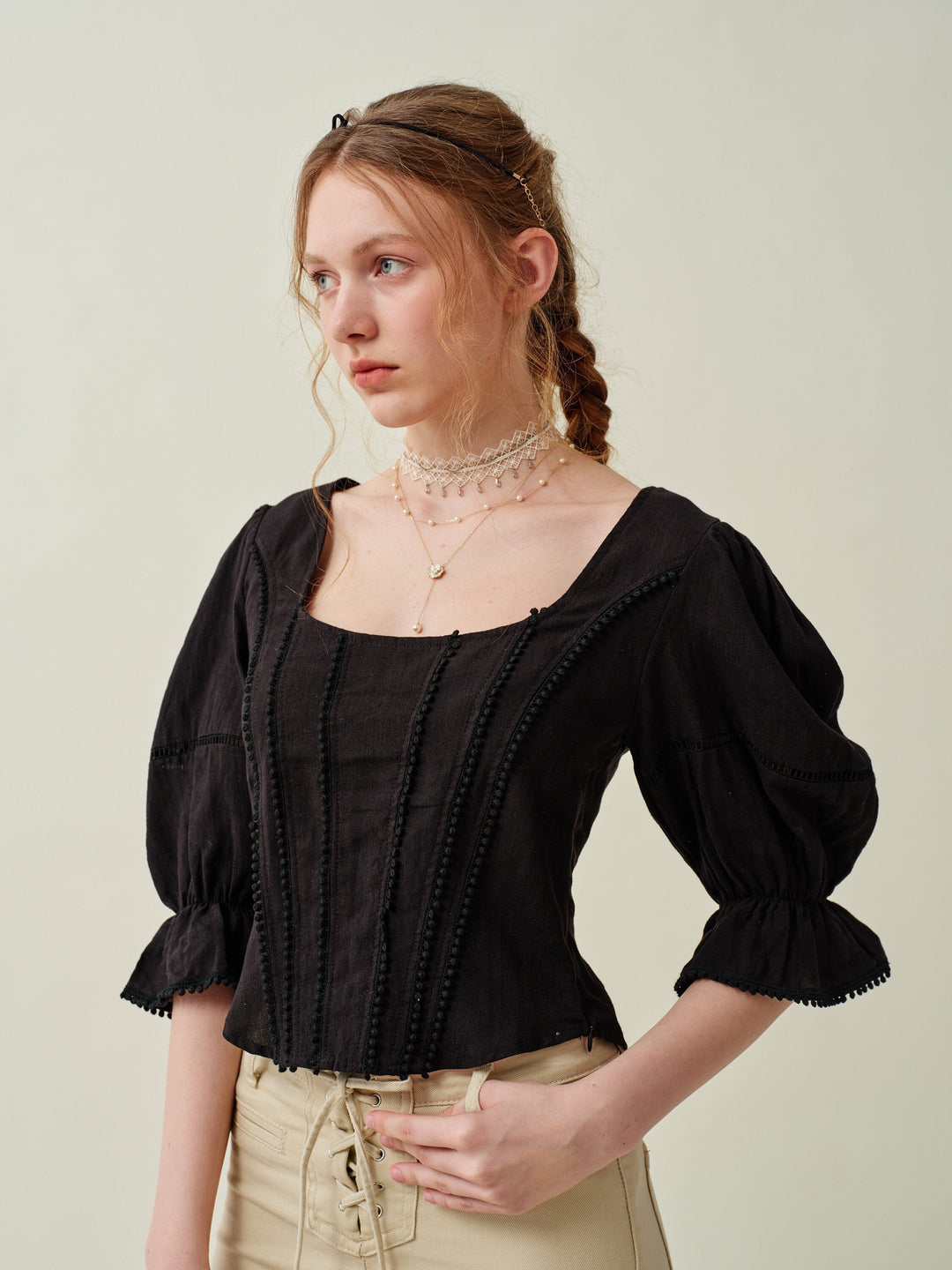 VETIVER CROSS BACK LINEN BLOUSE TOP